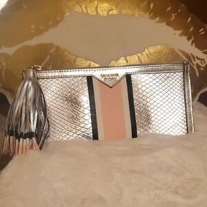Victoria Secret Silver and Pink Leather Purse with Tassel
